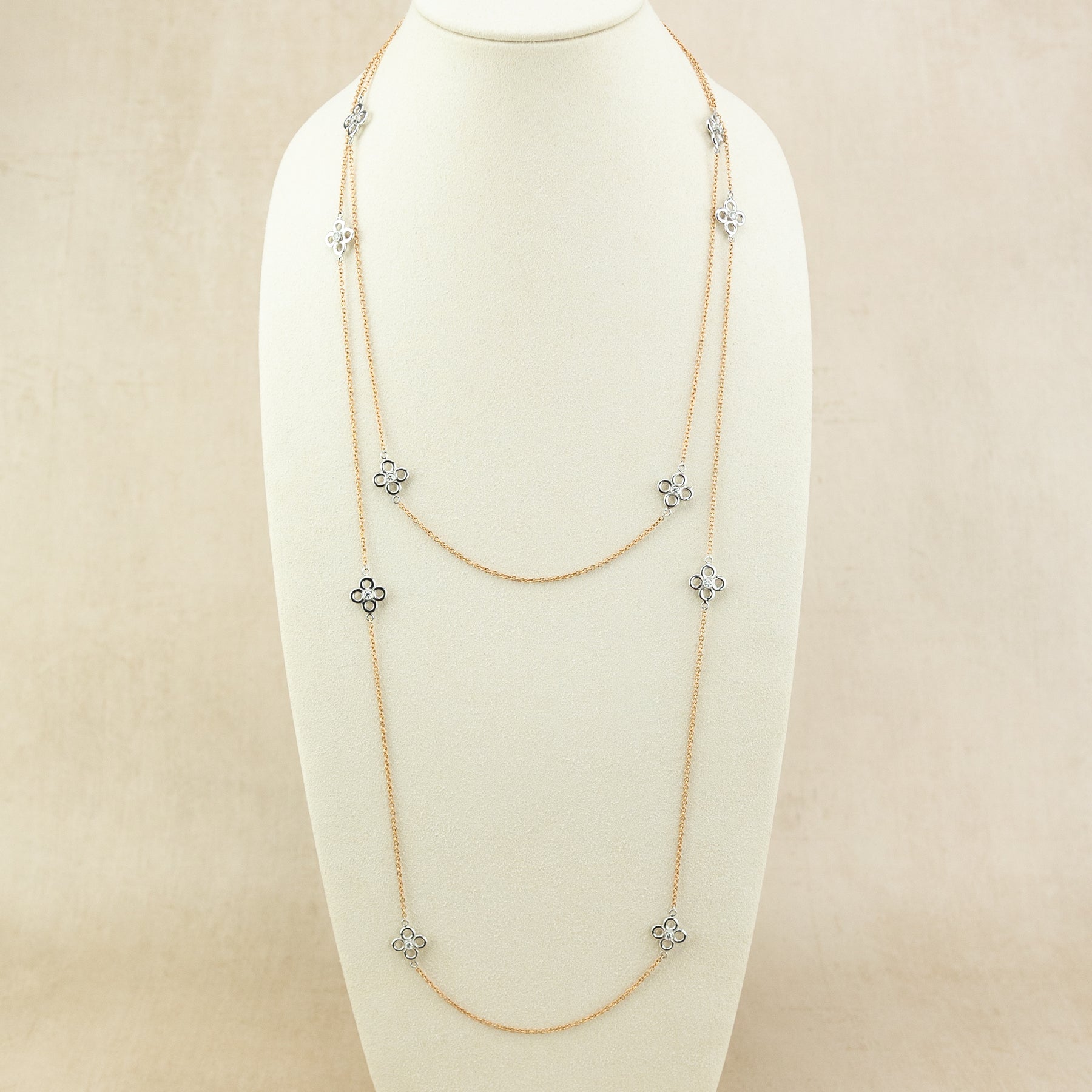 18 Karat Rose Gold Petal Necklace with Diamond Stones 0.90ct at RR Jewellers Yarm UK