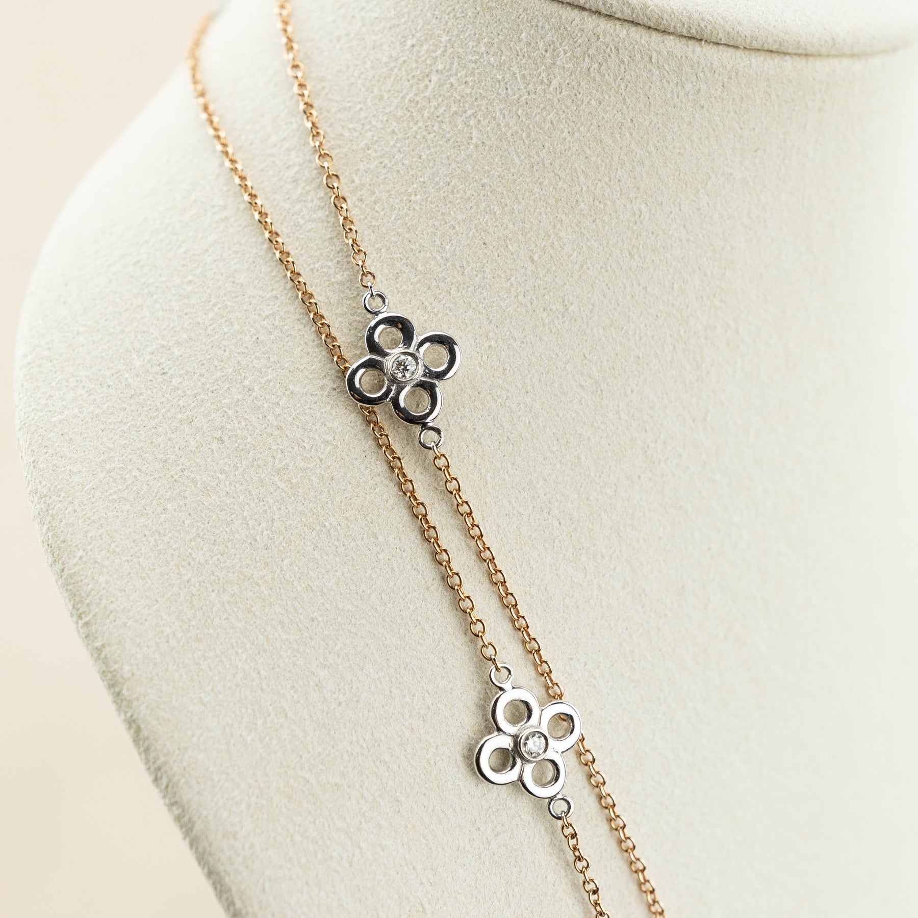 18 Karat Rose Gold Petal Necklace with Diamond Stones 0.90ct at RR Jewellers Yarm UK