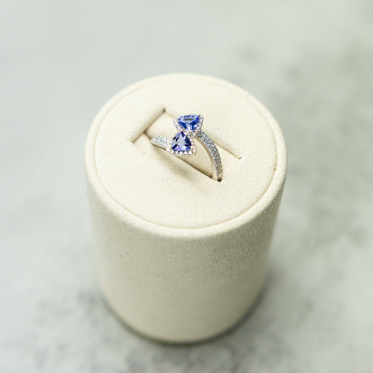 18ct White Gold Double Trilliant Cut Diamond Halo Bypass Ring With Diamond Set Band AT RR JEWELLERS YARM