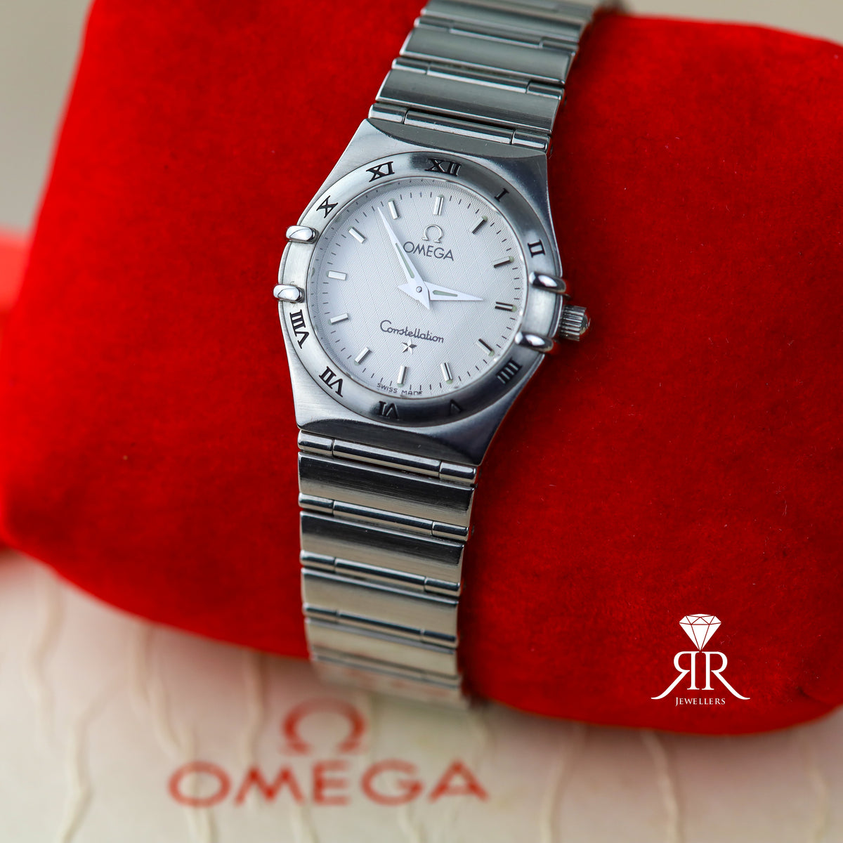 Preloved ladies Omega Constellation white dial silver baton watch