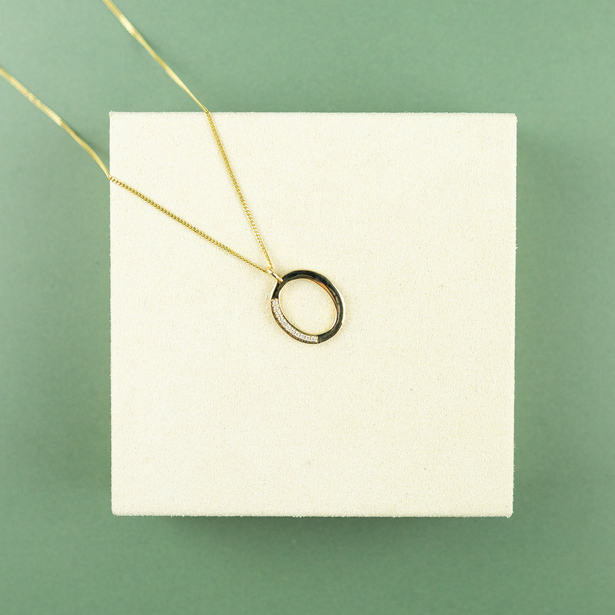 9ct Yellow Gold & Diamond 'O' Initial Pendant on 16 - 18 inch Curb Chain at RR Jewellers Yarm