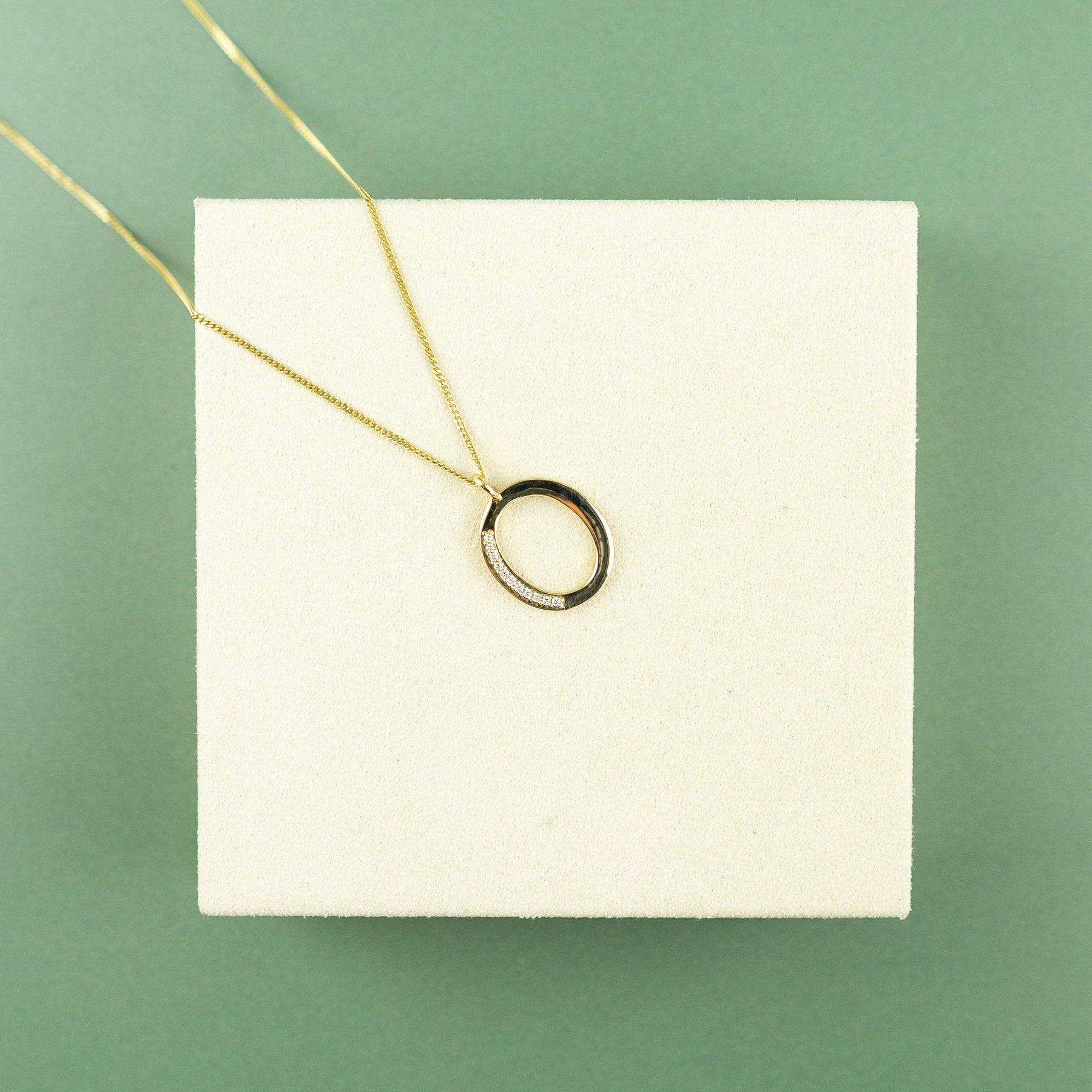 9ct Yellow Gold & Diamond 'O' Initial Pendant on 16 - 18 inch Curb Chain at RR Jewellers Yarm