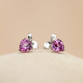 9ct white gold pink sapphire and diamond heart stud earrings