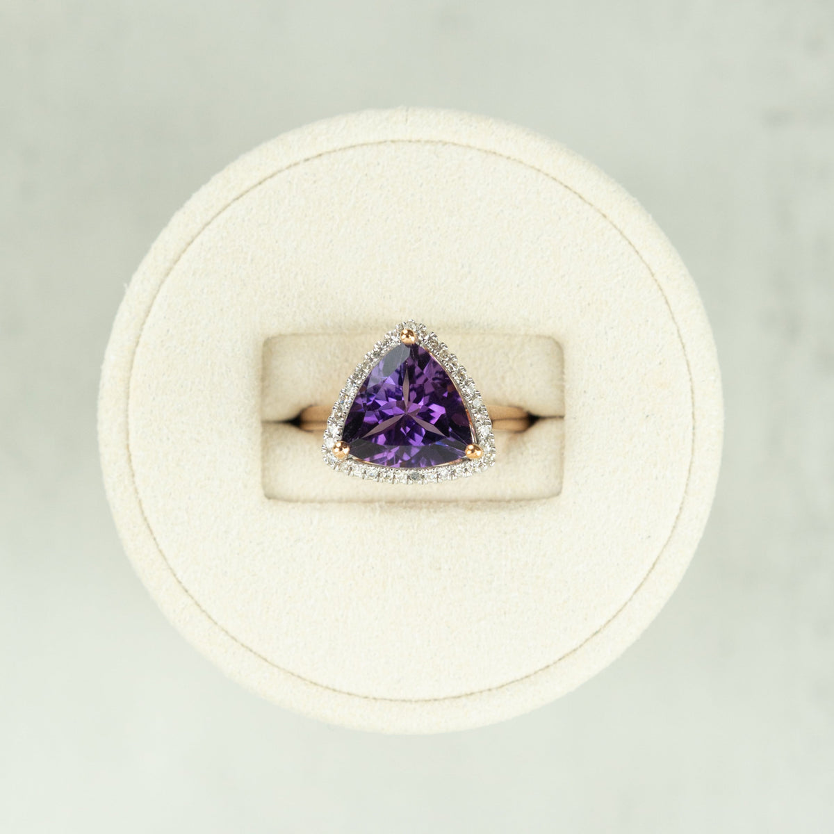 9ct Rose Gold Trillion Cut Amethyst and Diamond Cocktail Ring