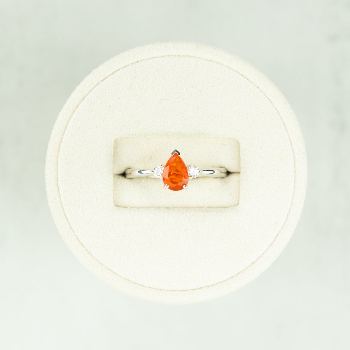 18 Karat White Gold Pear Cut Fire Opal Ring Diamond Accent Ring  at RR Jewellers Yarm