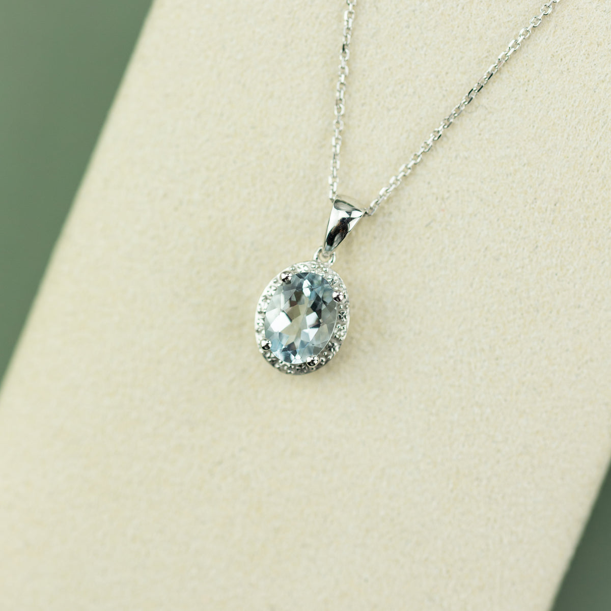 9 Karat White Gold Aquamarine Pendant with Diamond Halo