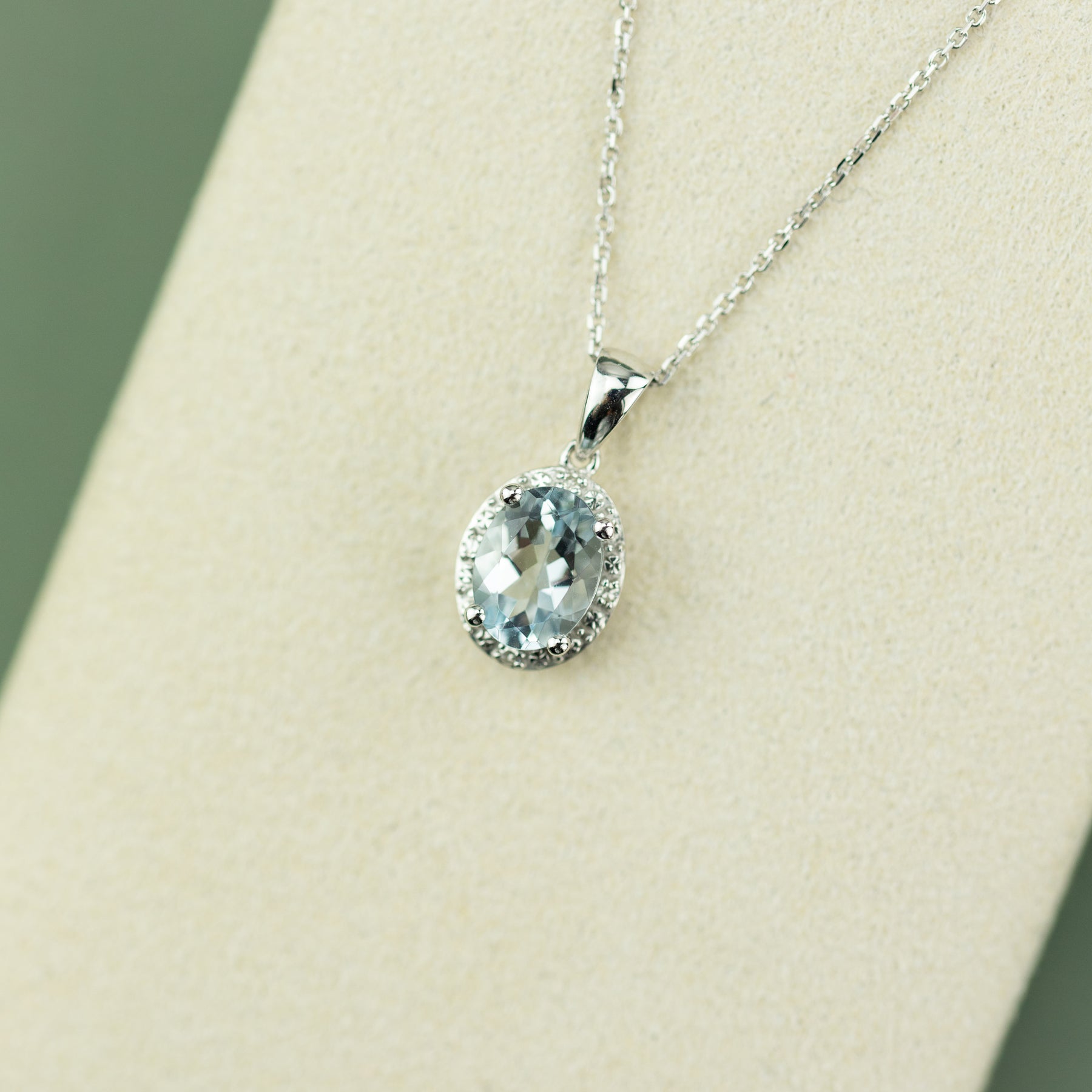 9 Karat White Gold Aquamarine Pendant with Diamond Halo