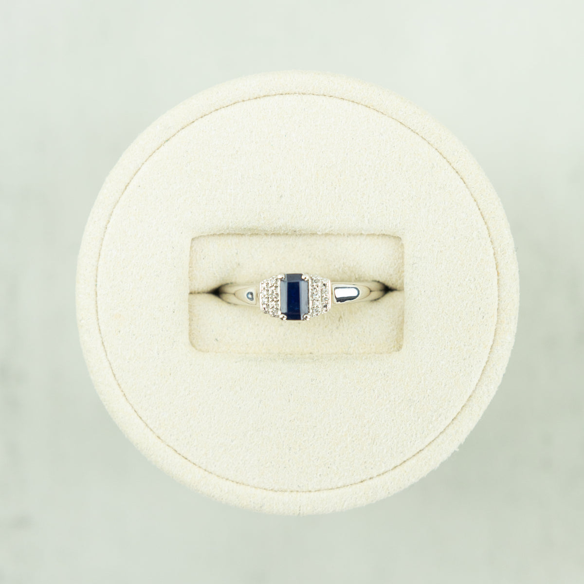 9 Karat White Gold Baguette Sapphire & Diamond Trilogy Ring at RR Jewellers Yarm