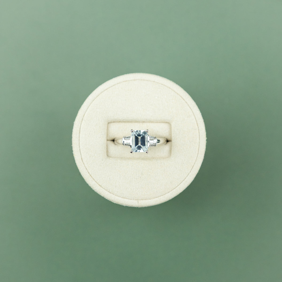 9 Karat White Gold Ring with Aquamarine & Diamond Baguette Shoulders at RR Jewellers Yarm UK