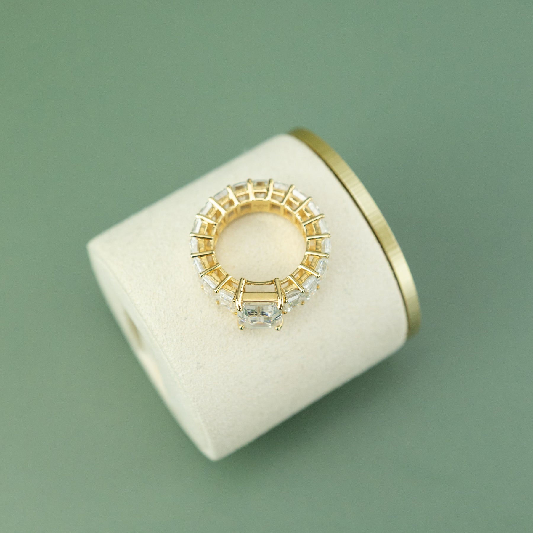 18 Karat Yellow Gold Emerald Cut Moissanite Eternity Ring at RR Jewellers Yarm