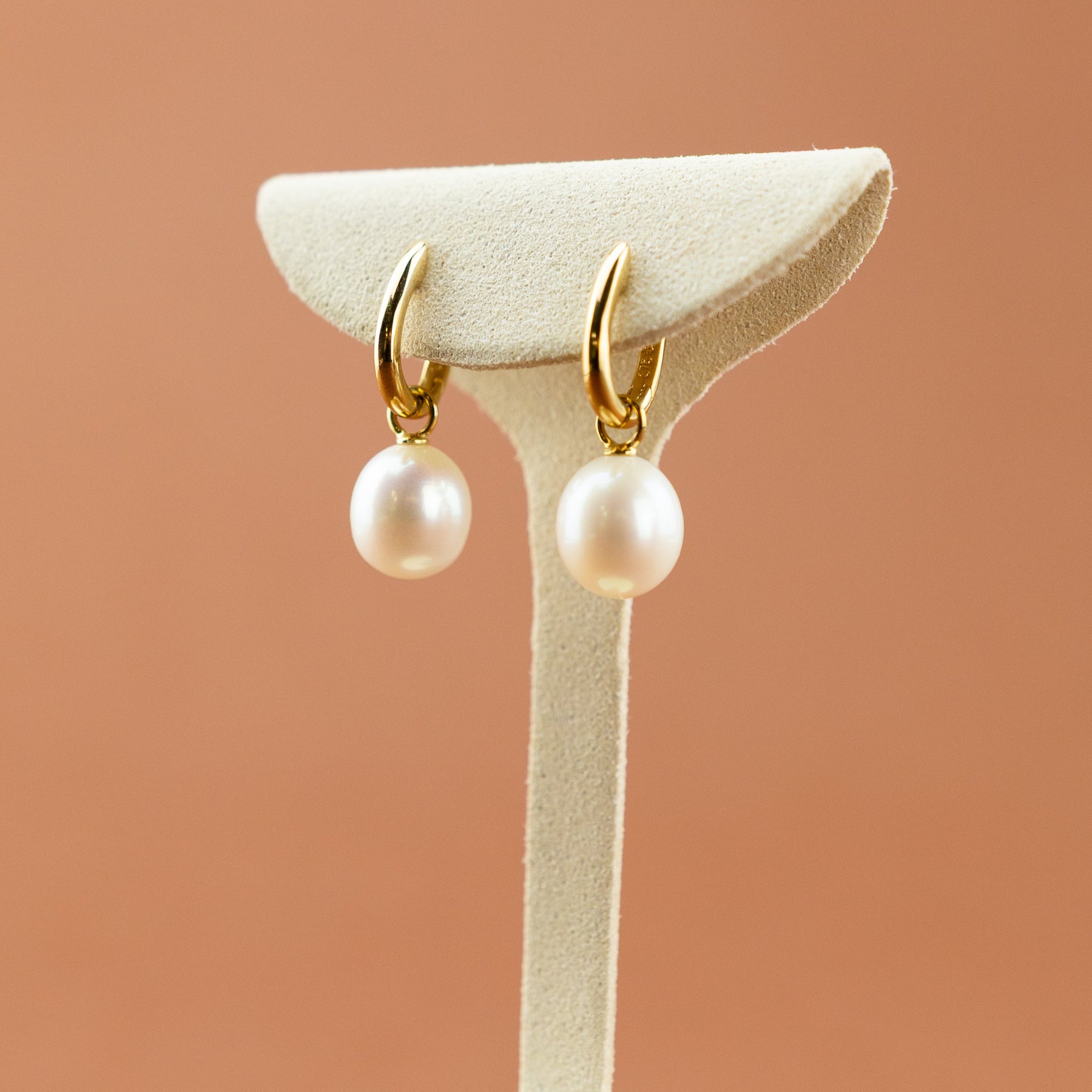 River Pearl Teardrop Earrings in 9 Karat Yellow Gold at RR Jewellers Yarm UK