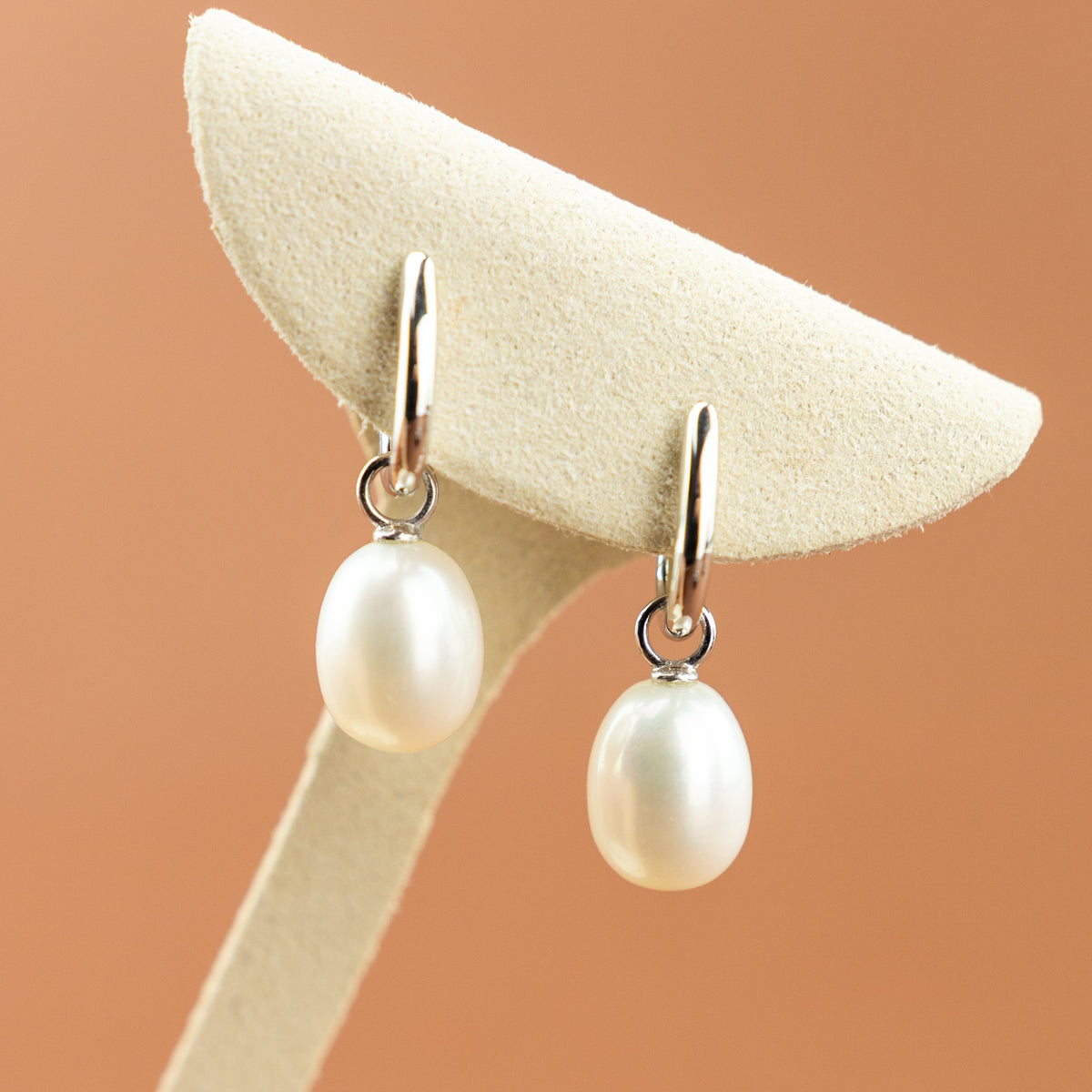 Silver Earrings with Teardrop Cultured River Pearl Charm at RR Jewellers Yarm UK