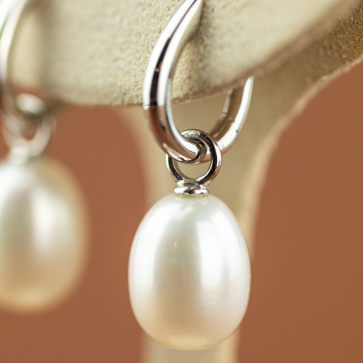 Silver Earrings with Teardrop Cultured River Pearl Charm at RR Jewellers Yarm UK