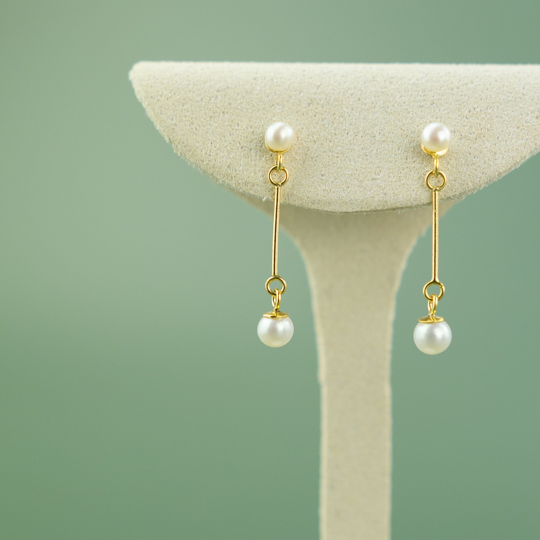 Freshwater Pearl Drop Pin Earrings in 9 Karat Yellow Gold at RR Jewellers Yarm UK