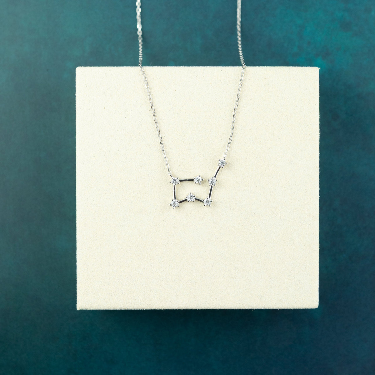 Taurus Constellation Charm Necklace in Silver with Cubic Zirconia at RR Jewellers Yarm UK