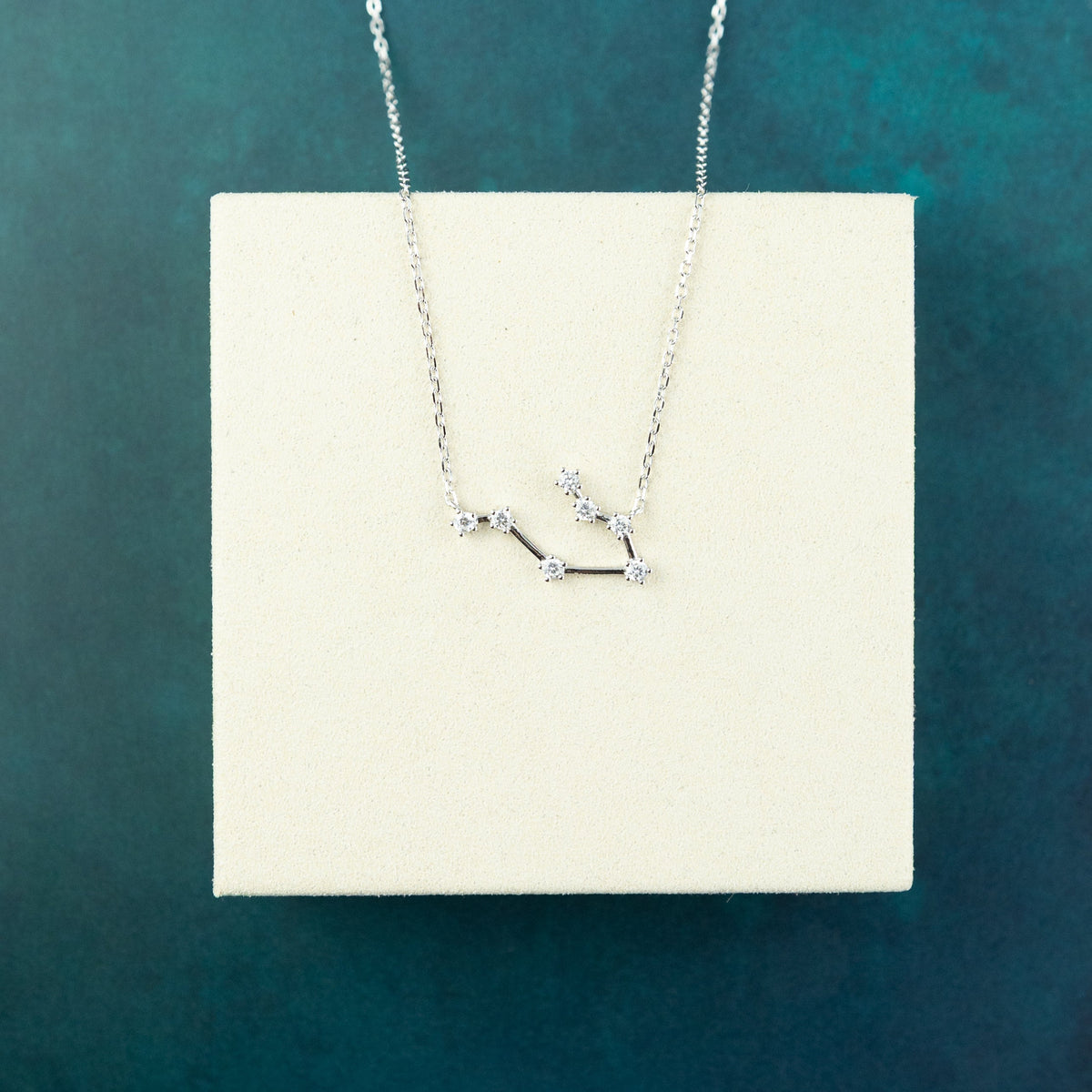 Gemini Constellation Charm Necklace in Silver with Cubic Zirconia at RR Jewellers Yarm UK