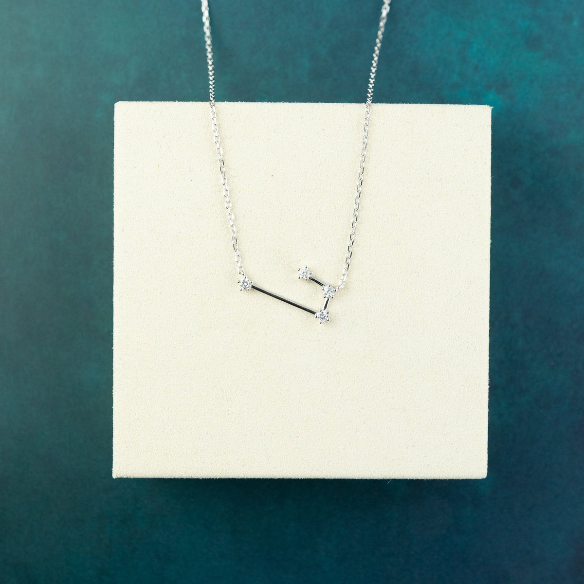 Aries Constellation Charm Necklace in Silver with Cubic Zirconia at RR jewellers UK