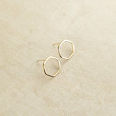 9ct Yellow Gold 14mm Open Hexagon Stud Earrings at RR Jewellers Yarm UK