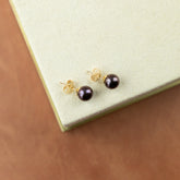 Black Pearl Studs with 9Karat Yellow Gold Backs 6mm
