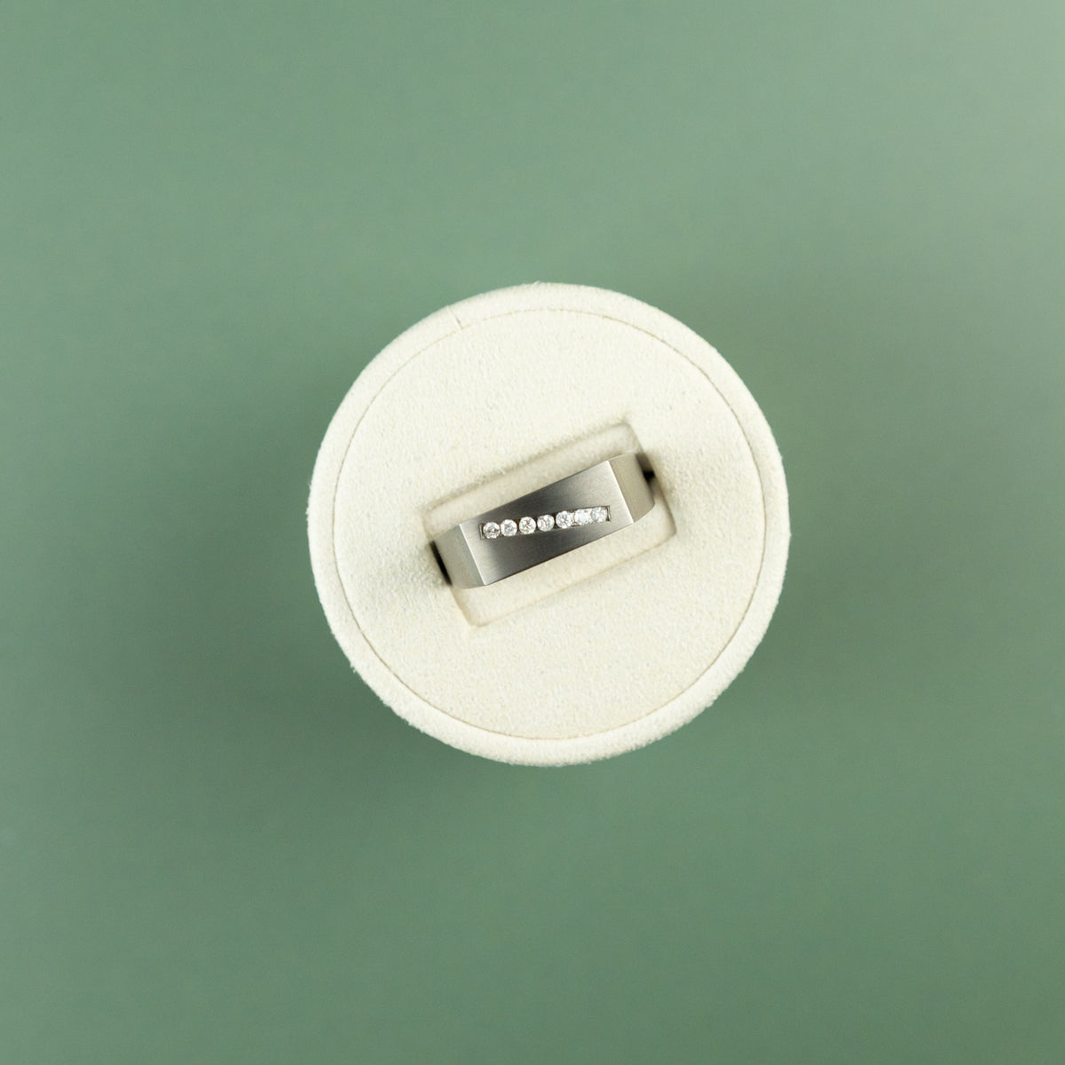 Titanium matt finish diamond set 7mm signet ring