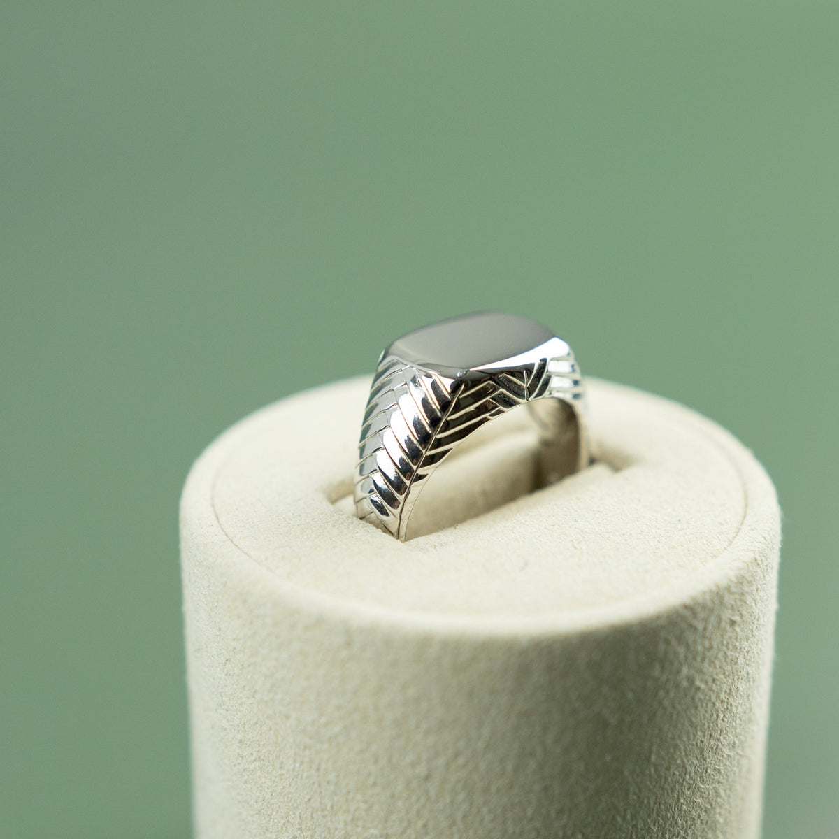 Silver Rhodium Plated Square Chevron Ring mens signet RR Jewellers Yarm UK