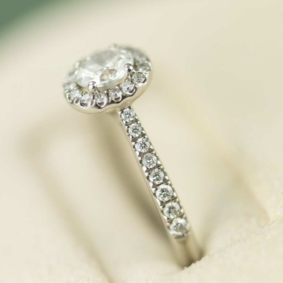 Pre - Loved Platinum & Diamond Oval Halo Ring with 0.50ct weight