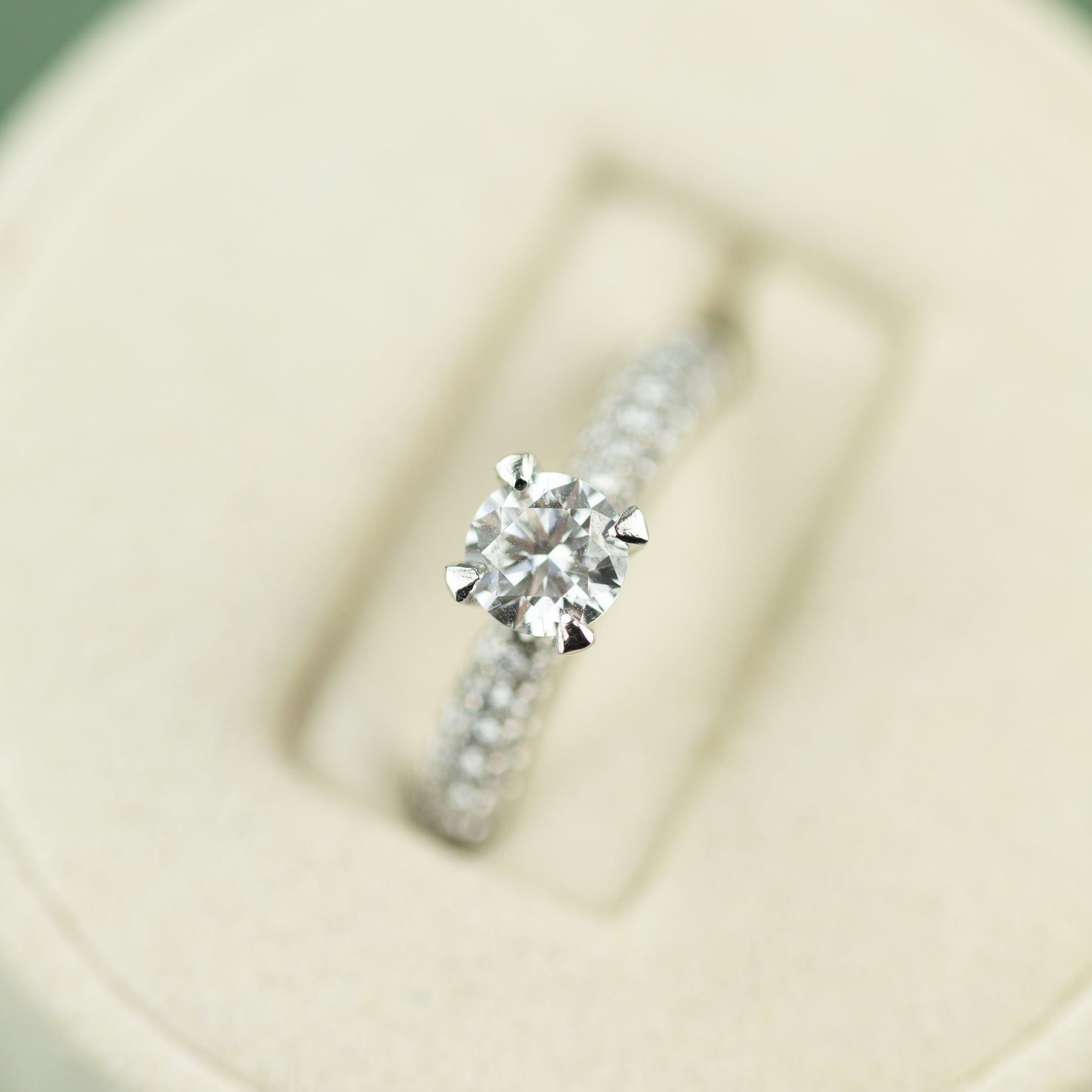 Platinum 0.60ct Brilliant Round Engagement Ring with Pave Shoulders at RR Jewellers Yarm UK