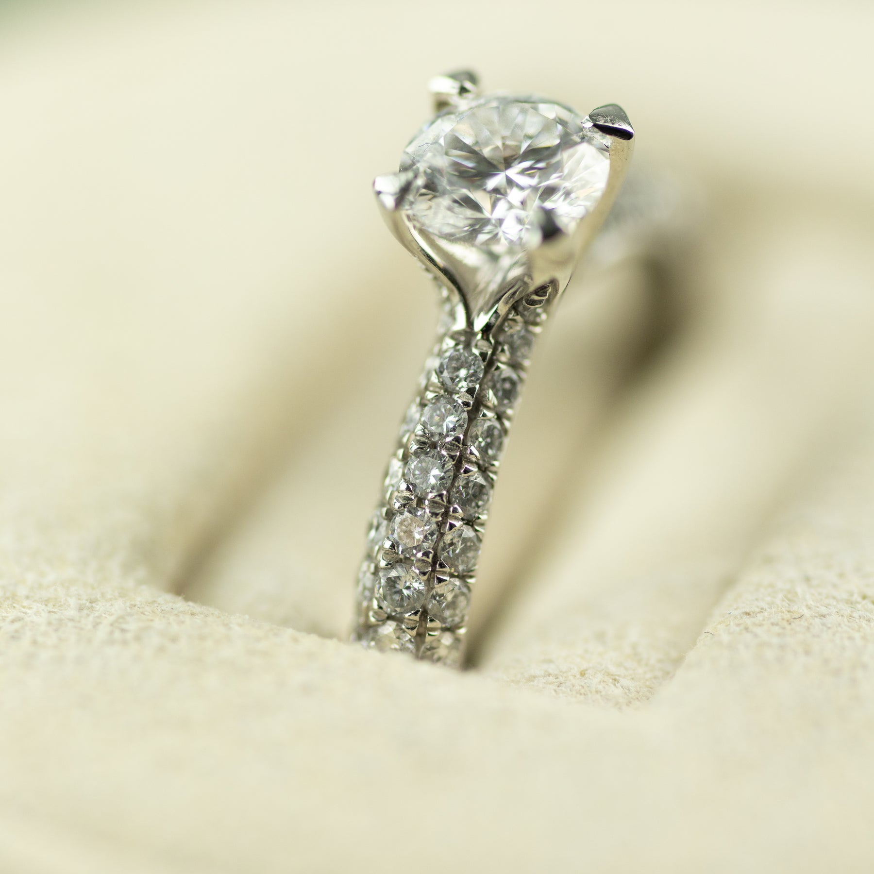 Platinum 0.60ct Brilliant Round Engagement Ring with Pave Shoulders at RR Jewellers Yarm UK