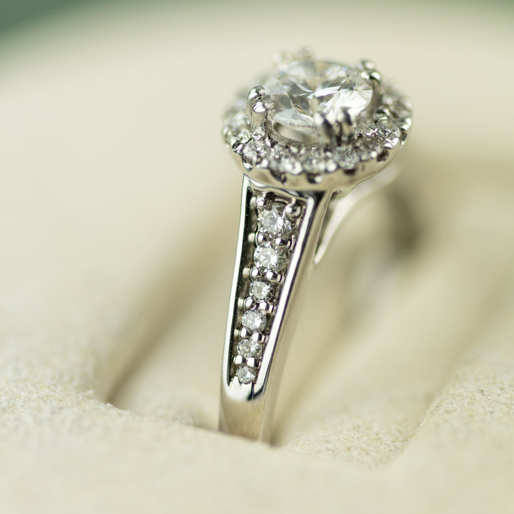 18 Karat White Gold Round Halo Diamond Ring 0.75ct at RR Jewellers Yarm UK