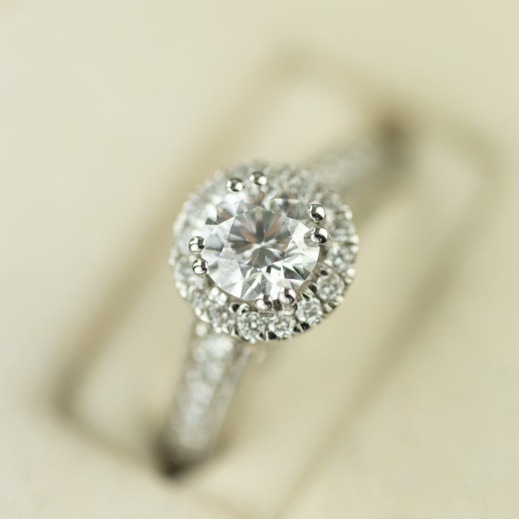 18 Karat White Gold Round Diamond Halo Ring 1.09ct at RR Jewellers Yarm UK