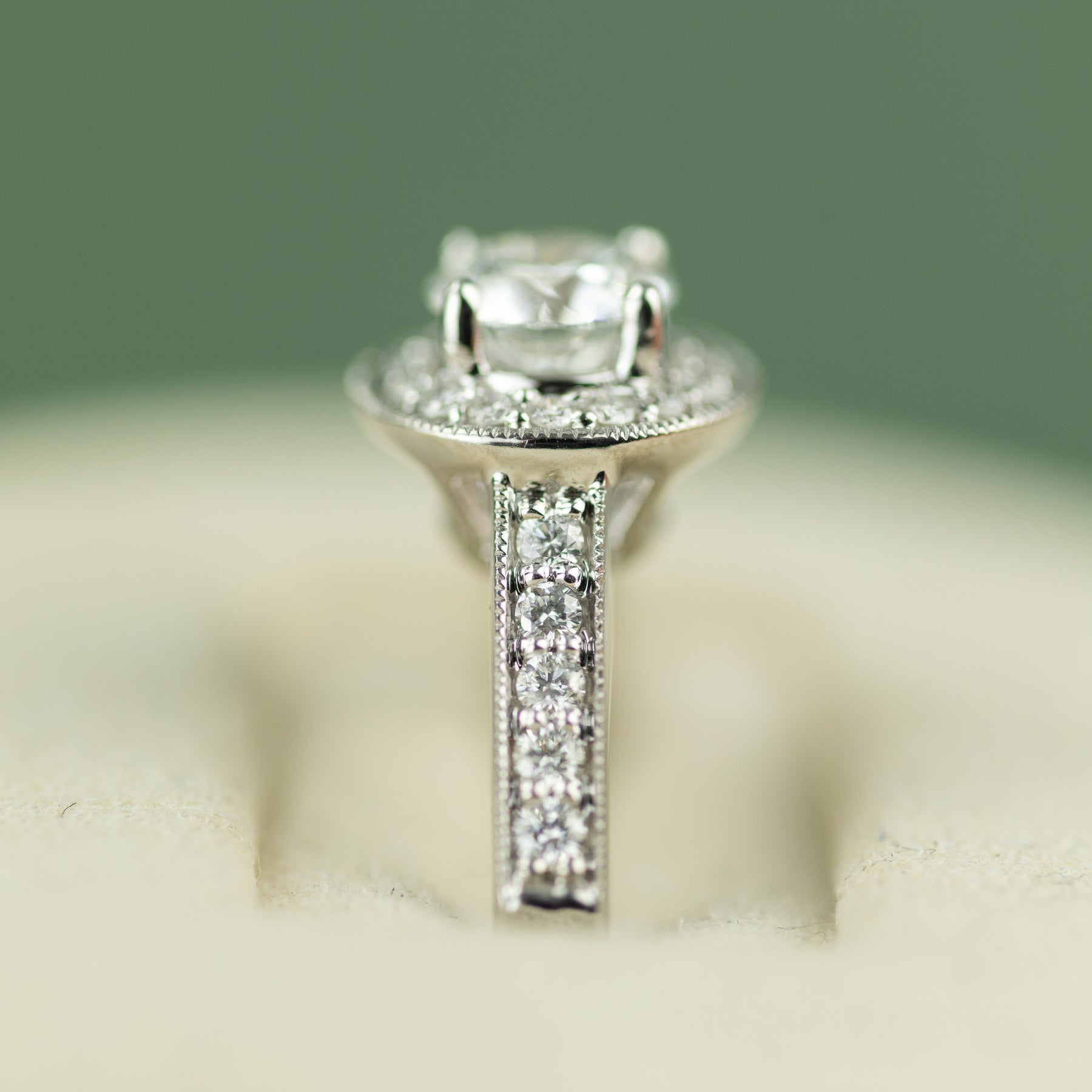 18 Karat White Gold Round Diamond Halo Ring 1.09ct at RR Jewellers Yarm UK