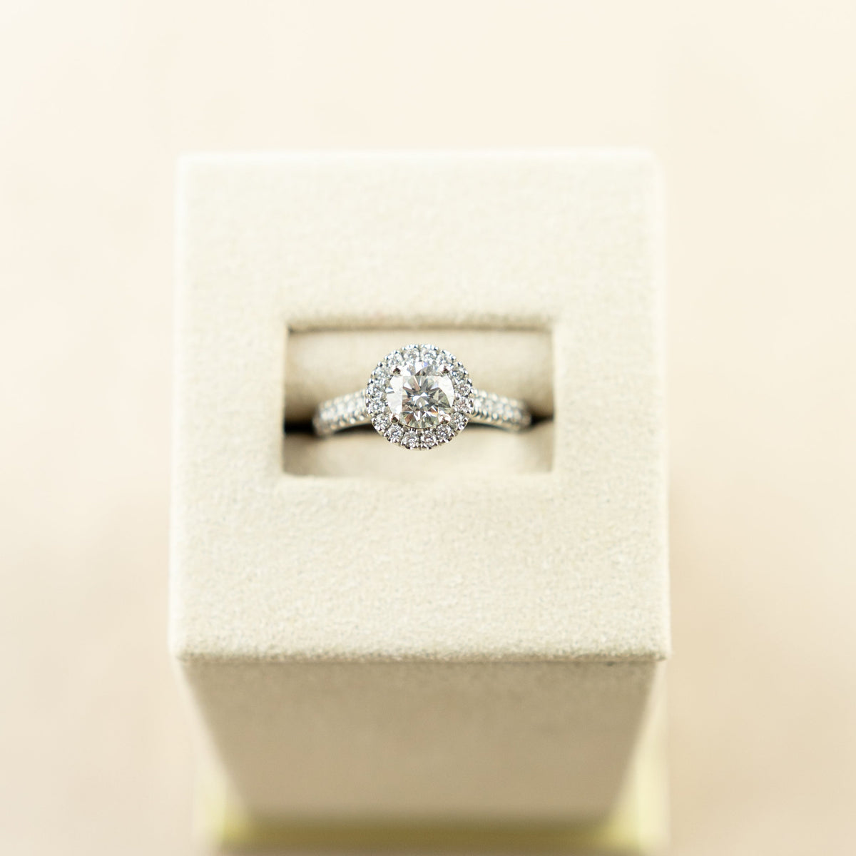 Platinum round brilliant GIA diamond halo 1.11ct ring