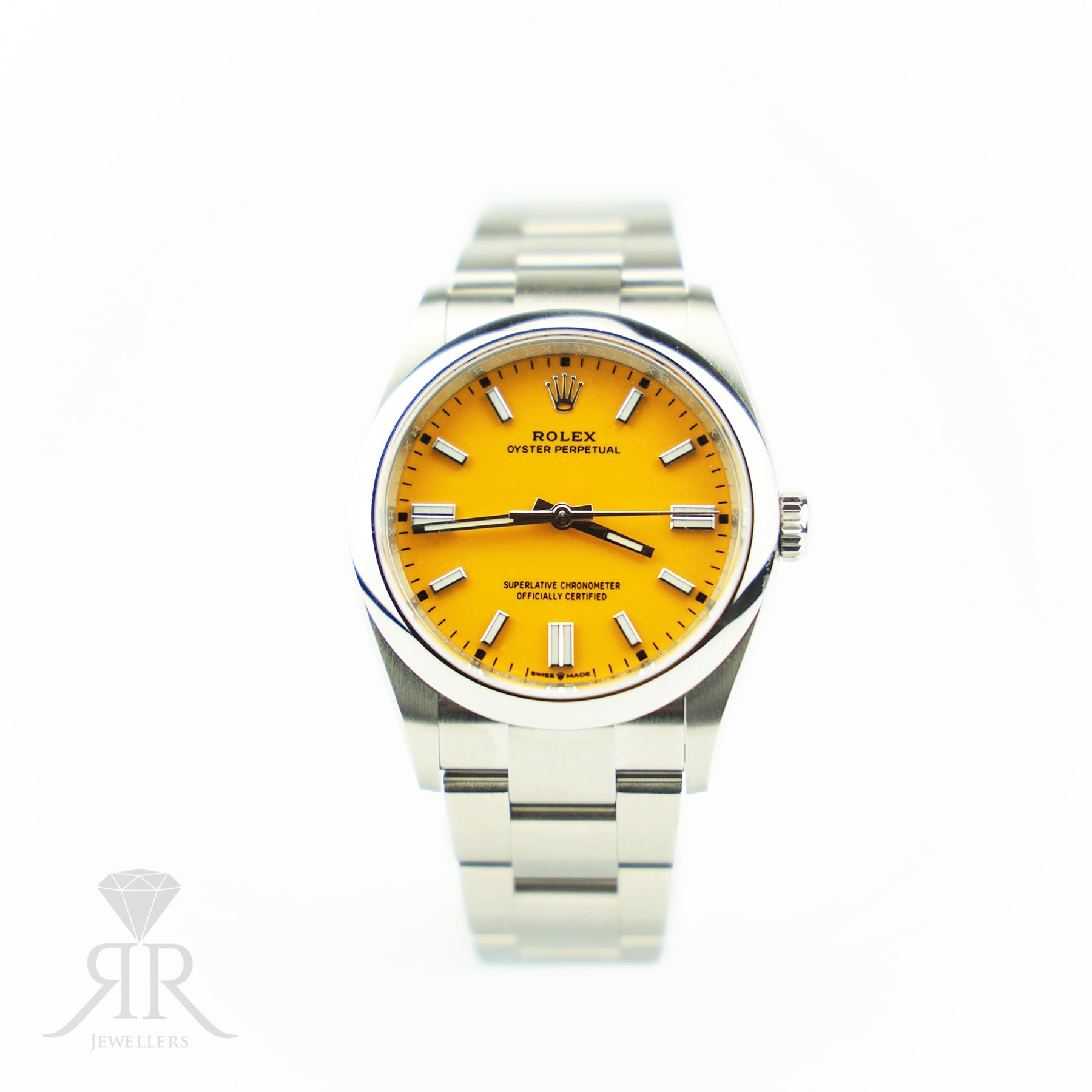 Unworn Pre - Owned 2022 Rolex OYSTER PERPETUAL 36mm Oystersteel Yellow Dial 126000 RR Jewellers Yarm