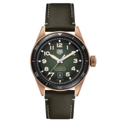 TAG Heuer Autavia 42mm Green Dial Leather Watch WBE5190.FC8268