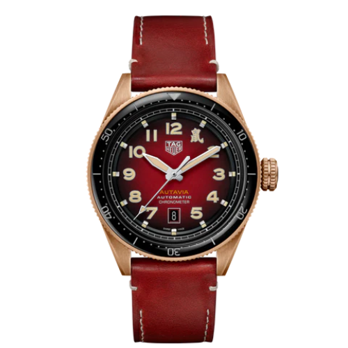 TAG Heuer Autavia 42mm Bronze Red Leather Watch WBE5193.FC8300
