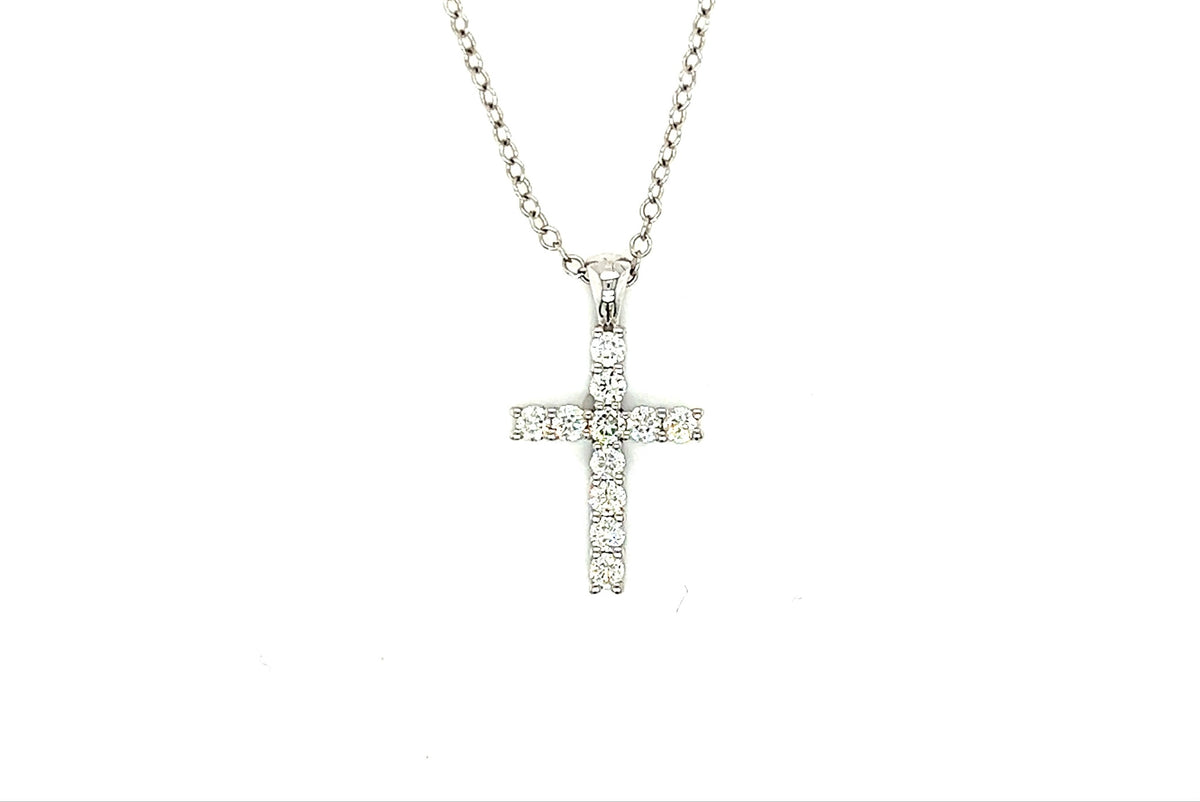 9ct white gold certified diamond cross pendant 0.33ct weight