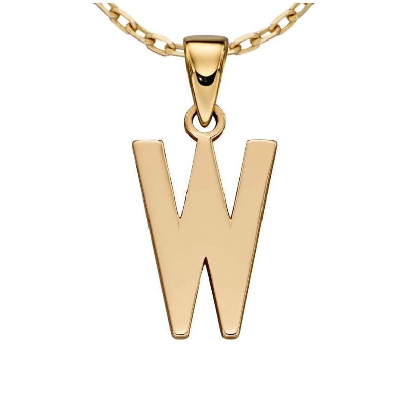9ct yellow gold initial W necklace