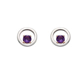 Silver open circle amethyst stud earrings