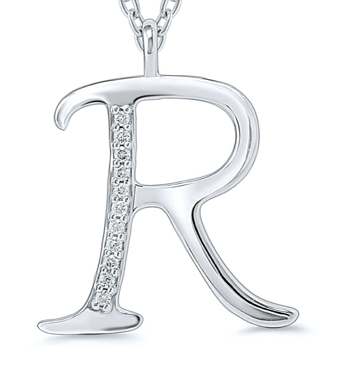 9ct white gold diamond initial R charm