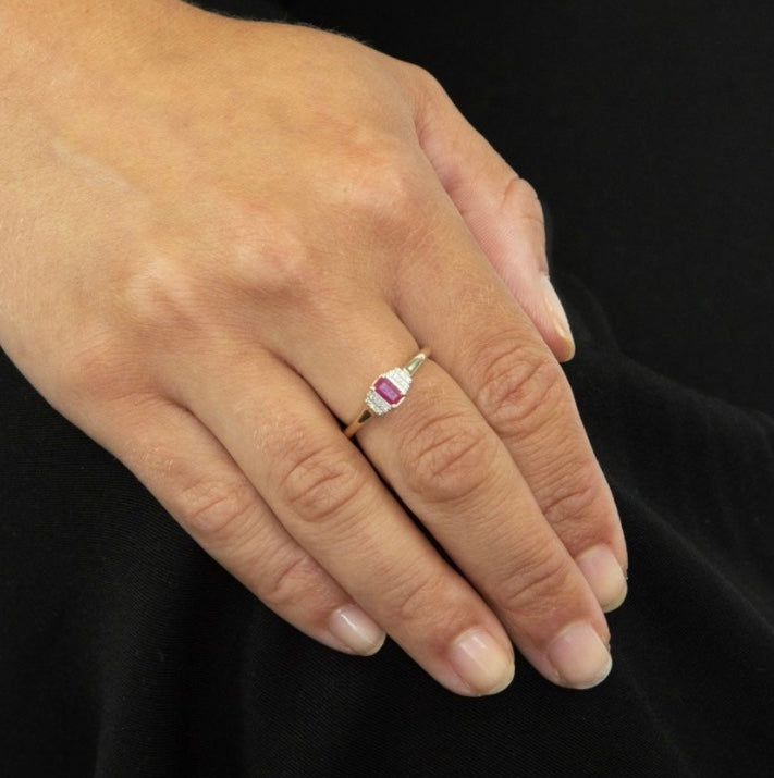 9ct yellow gold ruby and diamond ring