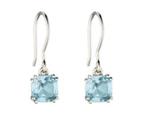 Silver blue topaz cushion cut drop earring