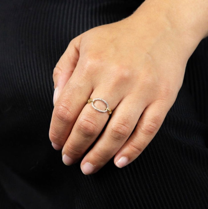 9ct yellow gold diamond set open oval bar ring