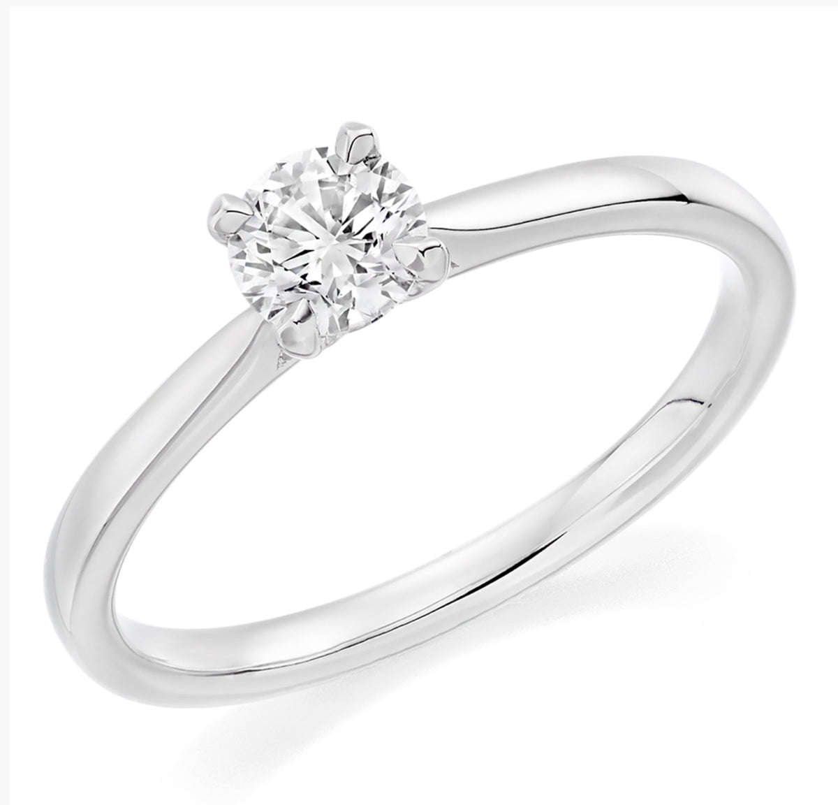 Platinum round brilliant D colour diamond 4 claw solitaire