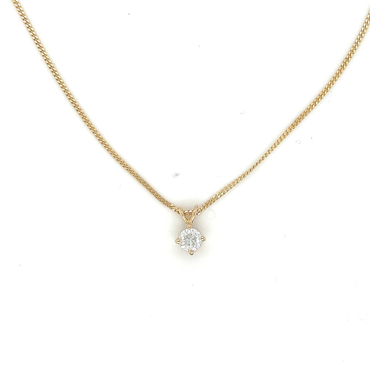 9ct yellow gold round brilliant 4 claw diamond pendant 0.25