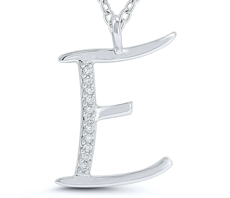 9ct white gold diamond initial E charm