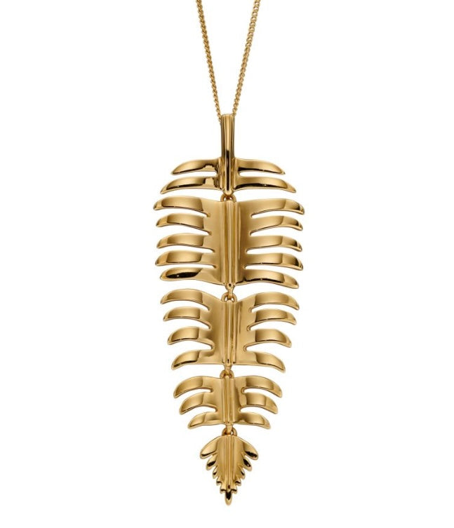 Yellow gold plated silver palm leaf necklace