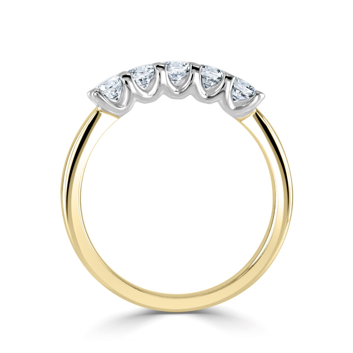 Brilliant round cut diamond classic five stone claw set eternity ring