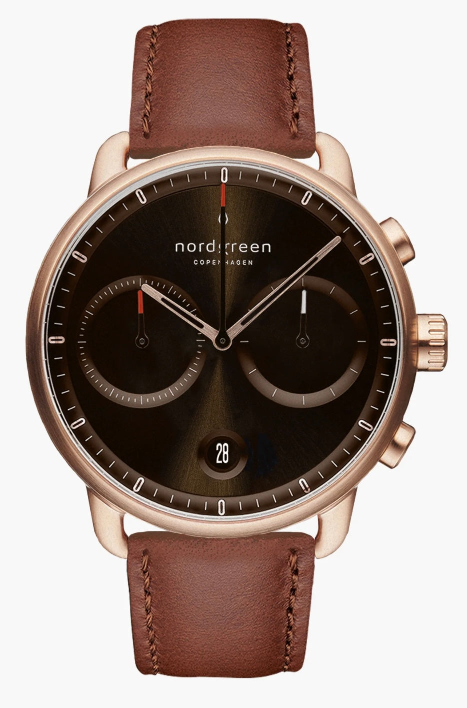 nordgreen Pioneer クロノグラフ腕時計 42mm ブラウン Nordgreen Pioneer 42mm rose gold plate brown sunray dial with brown le