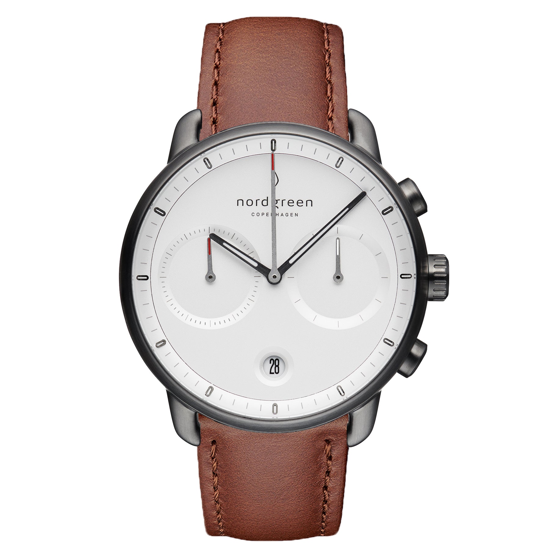 Pioneer 42mm Gun Metal White Dial with Brown Leather Watch Strap