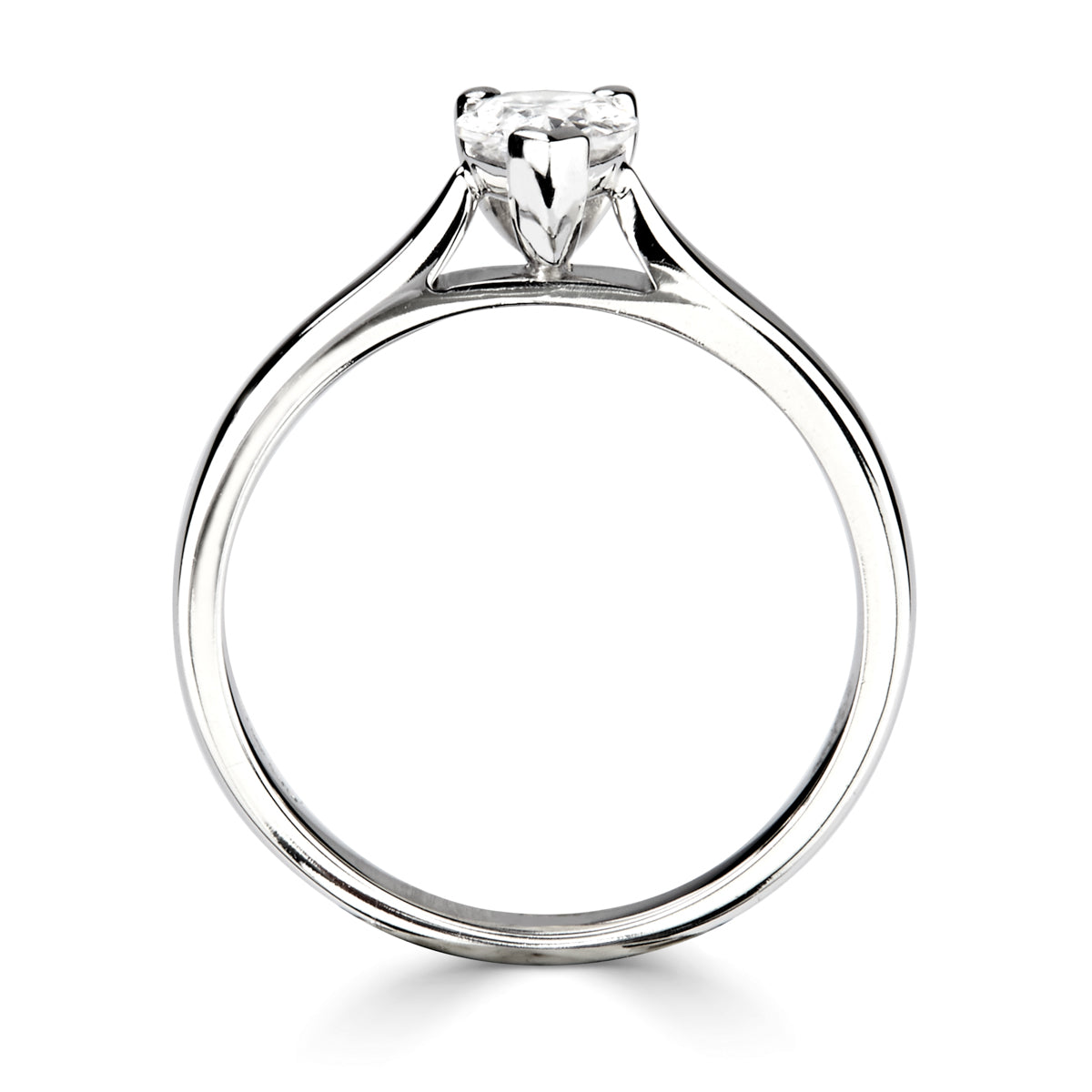 Pear cut diamond set into a classic 3 claw setting engagement ring
